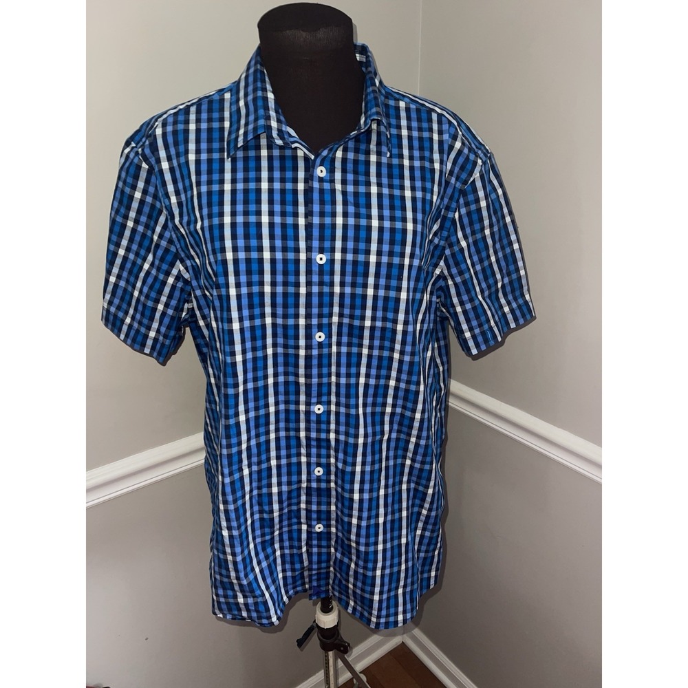 Untuckit‎ Slim Fit Mens Plaid Shirt Blue XXL Preppy Coastal